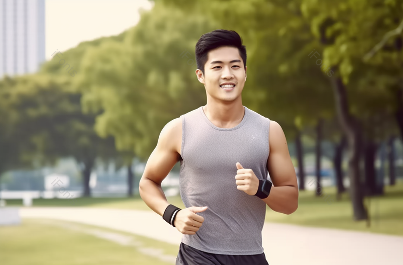 年轻的亚洲成年人男性运动员在公园里跑步,高清,摄影图,摄影图片,图片大全,摄影图免费下载